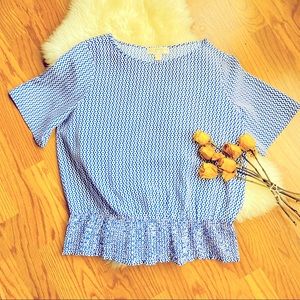 Michael Kors - White and Blue Smock Waist Blouse